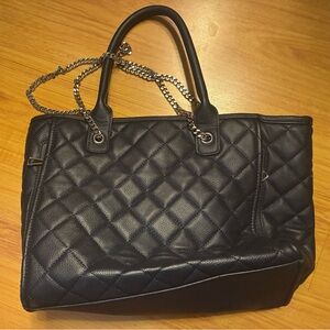 Elegant Black Quilted Leather Tote Bag (concealed carry bag)